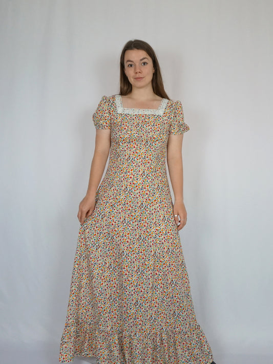 Colourful Ditsy Floral Cotton Maxi - S