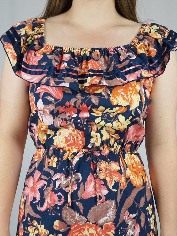 Navy Floral Midi Dress - S