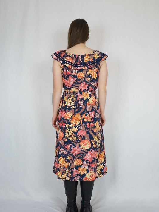 Navy Floral Midi Dress - S