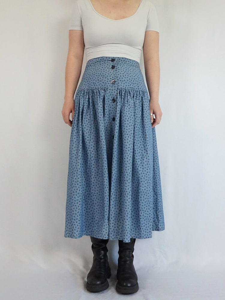 Denim Ditsy Floral Midaxi Skirt - 29"