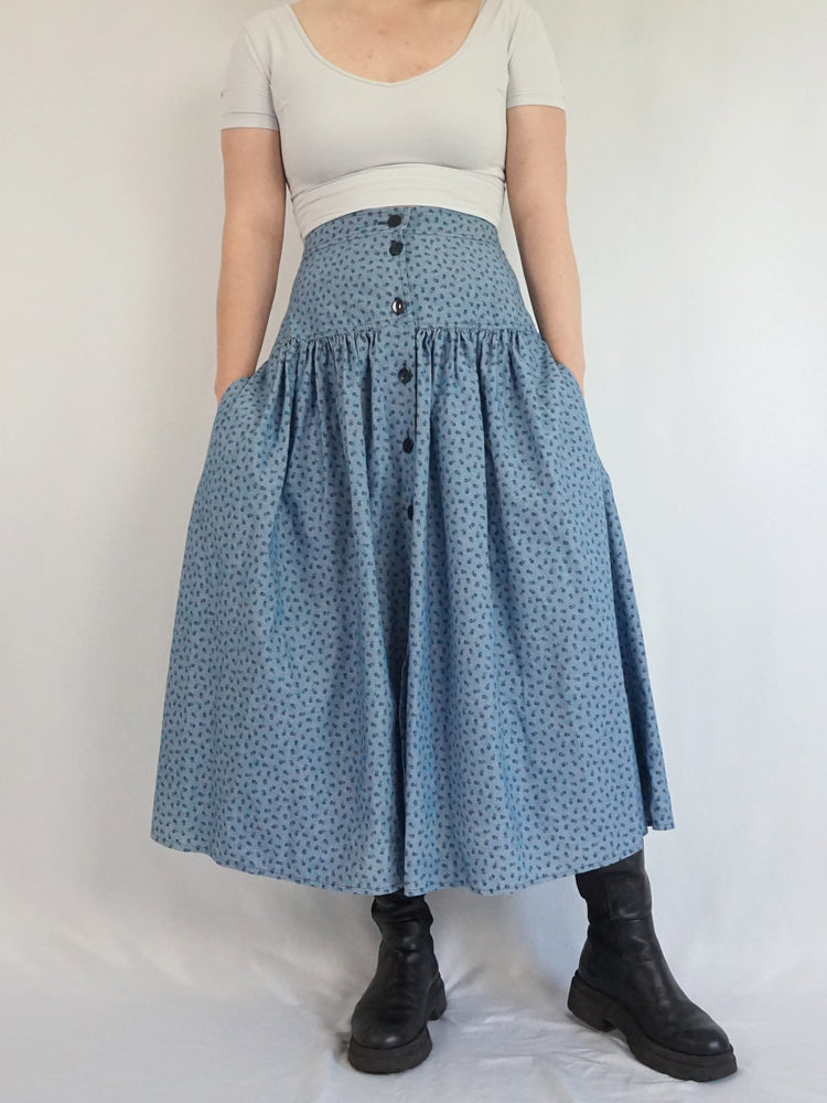 Denim Ditsy Floral Midaxi Skirt - 29"