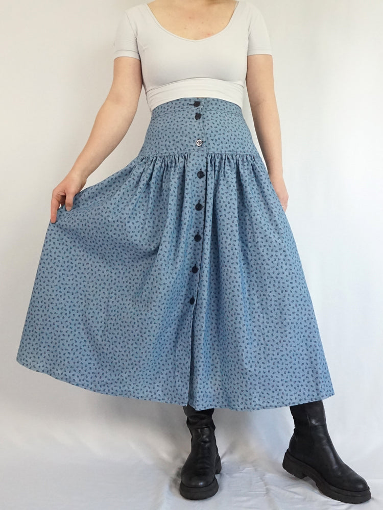 Denim Ditsy Floral Midaxi Skirt - 29"