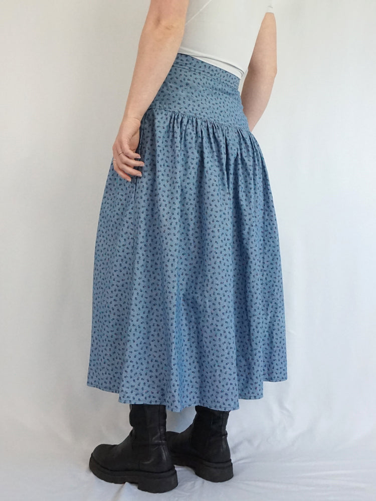 Denim Ditsy Floral Midaxi Skirt - 29"