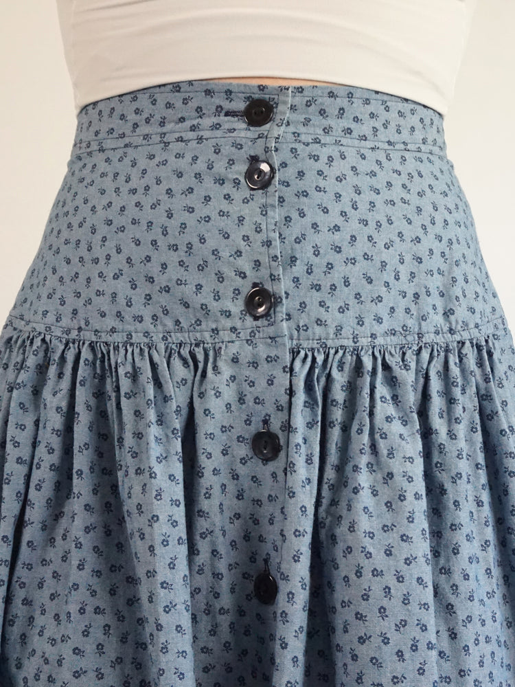 Denim Ditsy Floral Midaxi Skirt - 29"