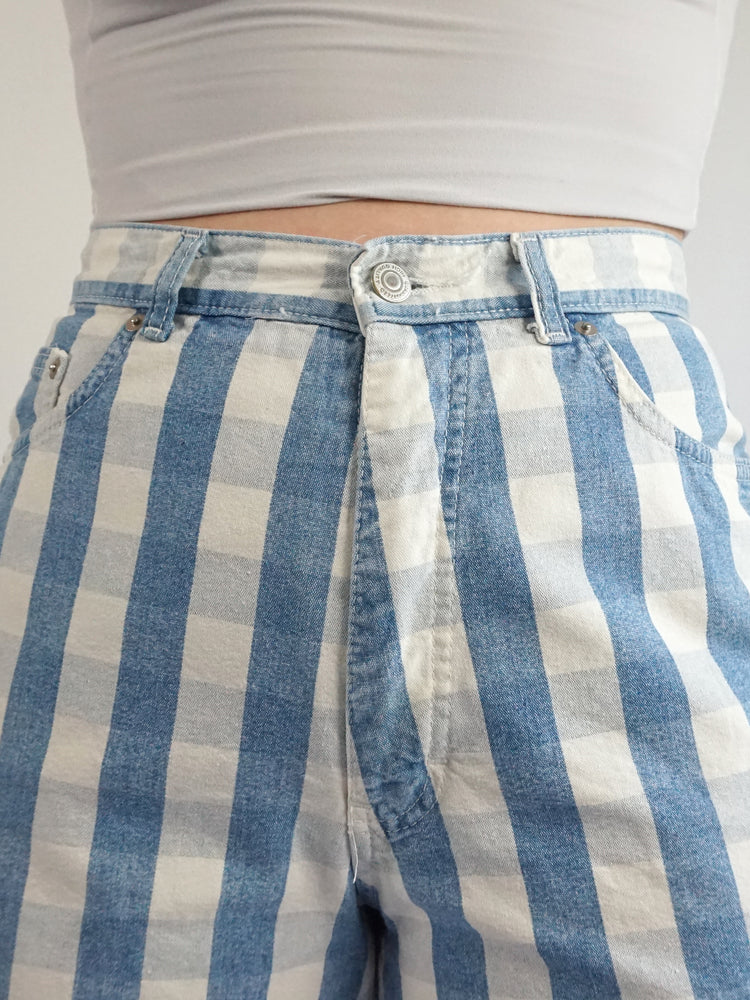 Blue & White Checkered Shorts - 29"