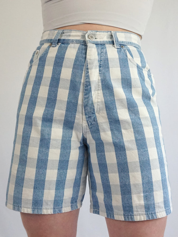 Blue & White Checkered Shorts - 29"