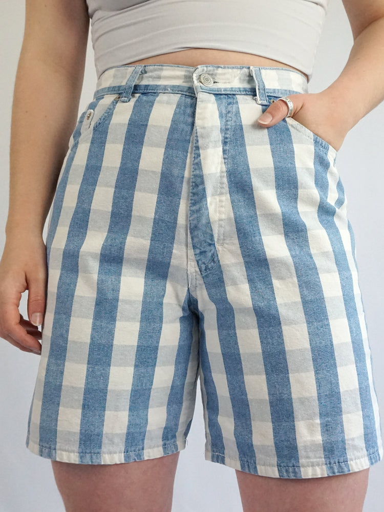 Blue & White Checkered Shorts - 29"