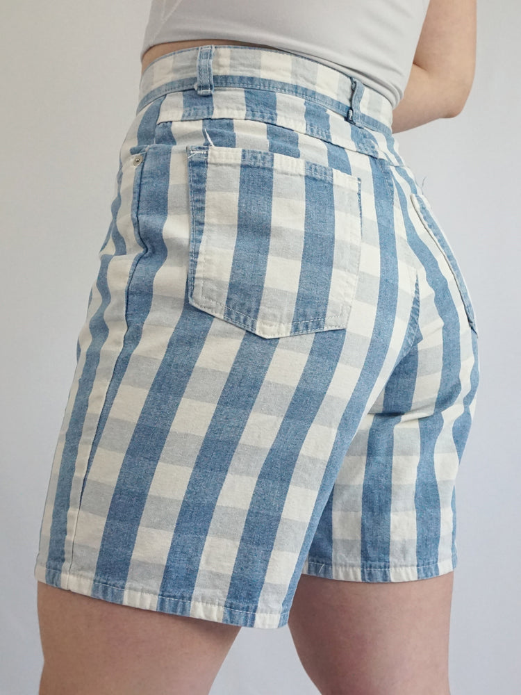 Blue & White Checkered Shorts - 29"