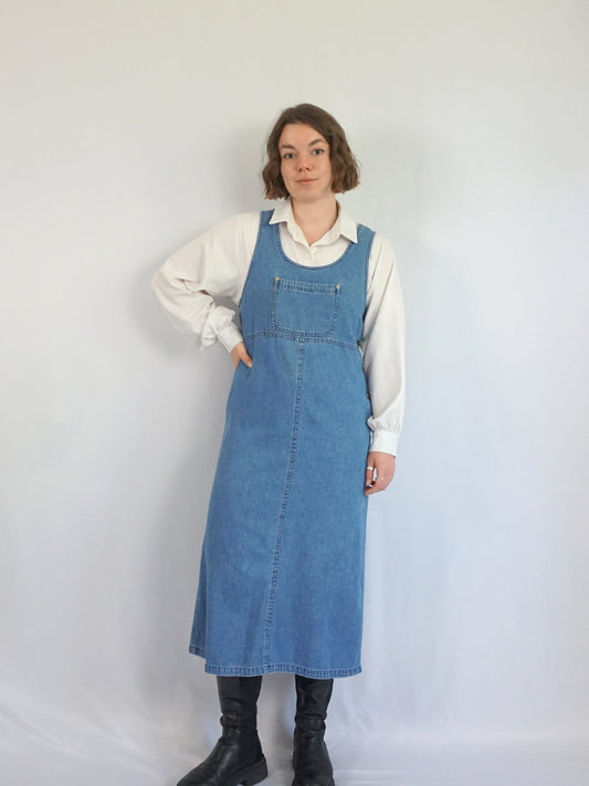 Denim Pocket Midi Dress - S