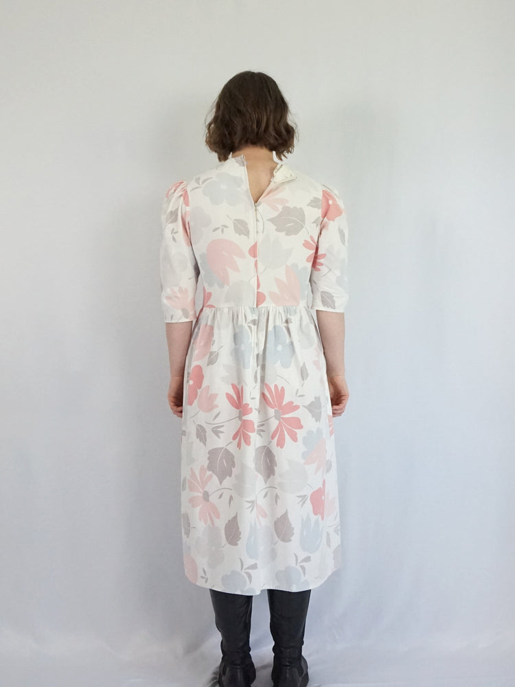 Pastel Floral Leaf Cotton Dress - S