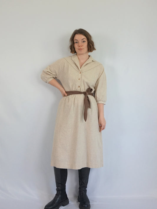 Casual Beige Midi Dress - M