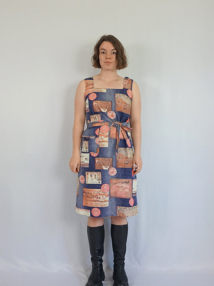 Postcard Print Cotton Dress - S/M