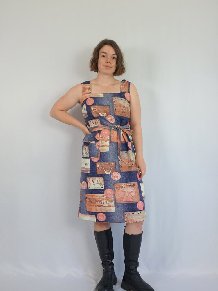 Postcard Print Cotton Dress - S/M