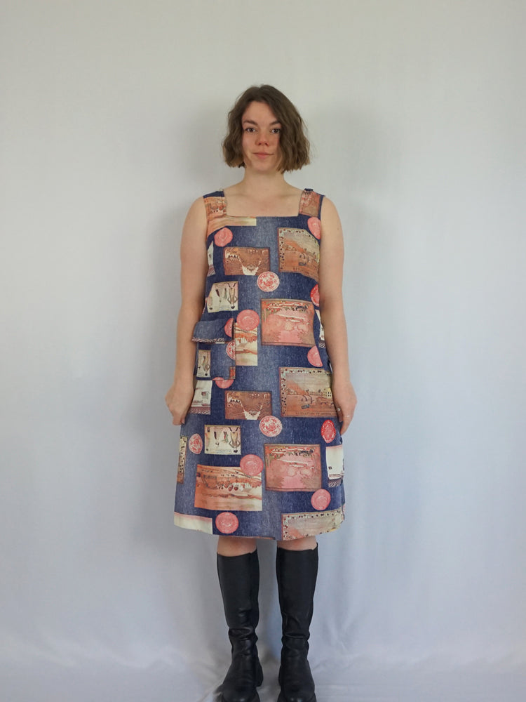 Postcard Print Cotton Dress - S/M