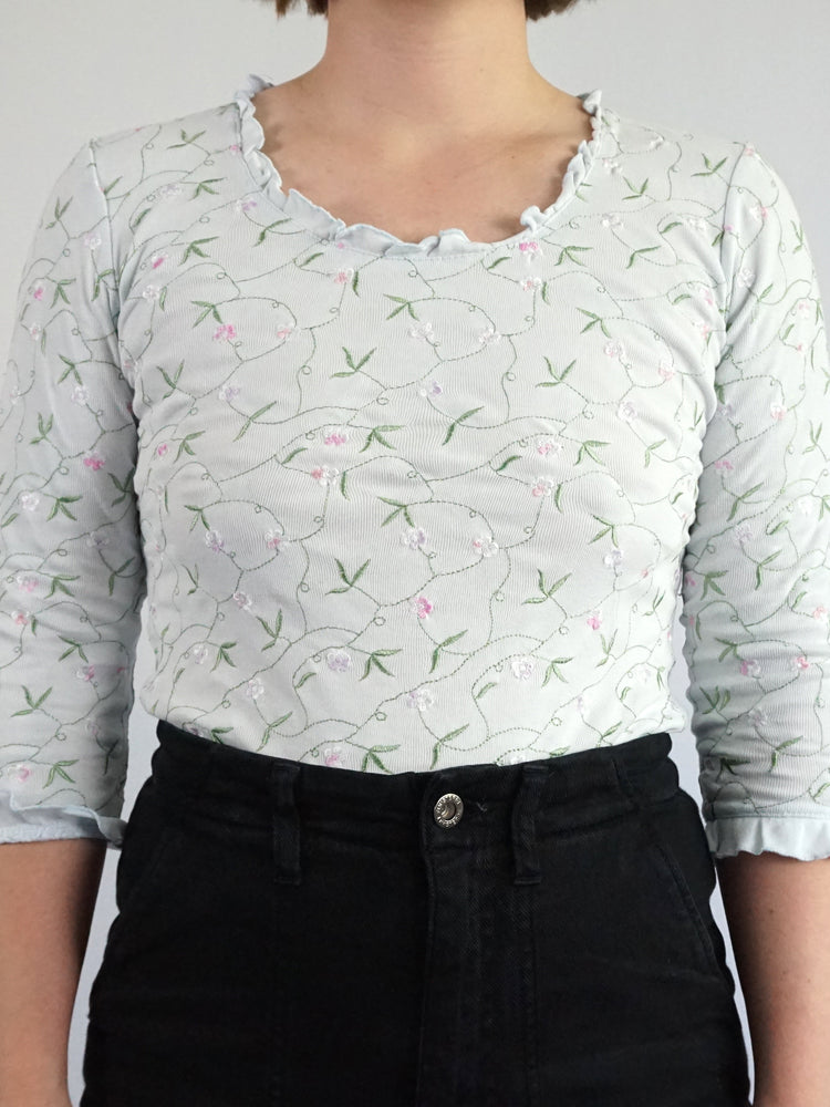 Cotton Floral Embroidered Shirt - S