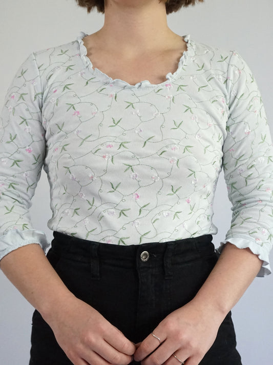 Cotton Floral Embroidered Shirt - S