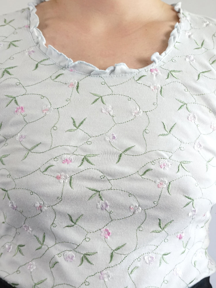 Cotton Floral Embroidered Shirt - S