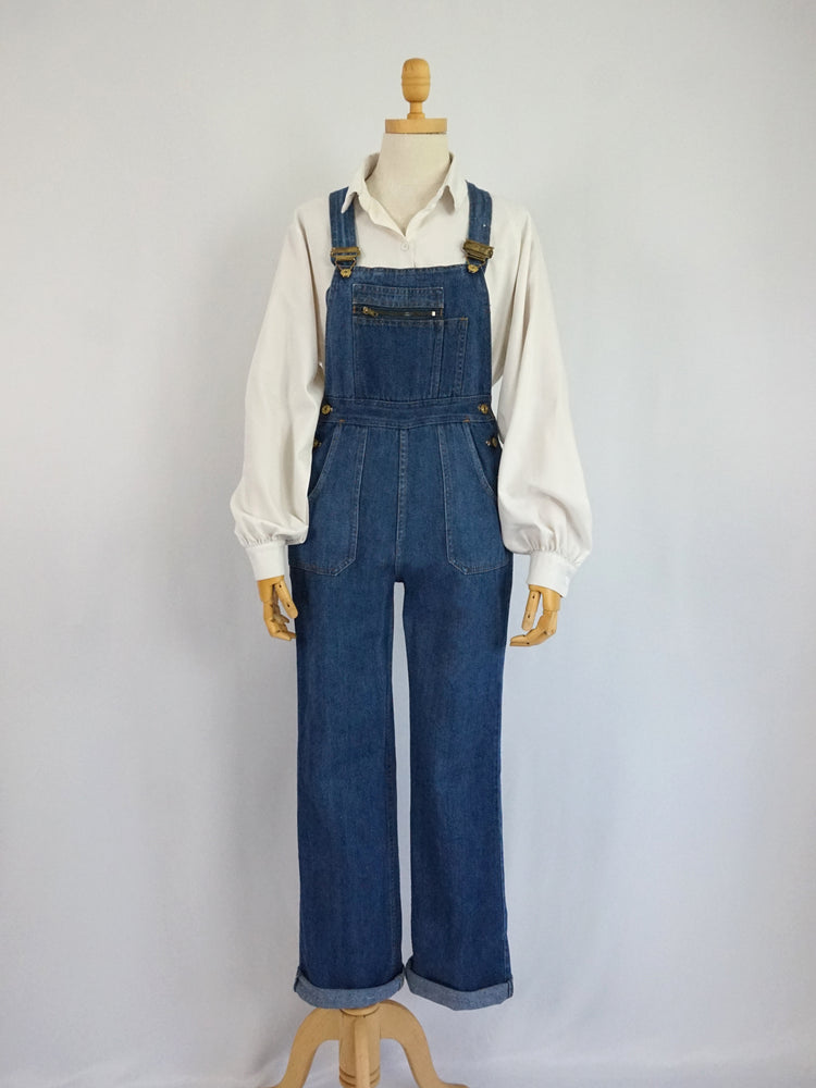 Blue Denim Zip Pockets Dungarees - XS