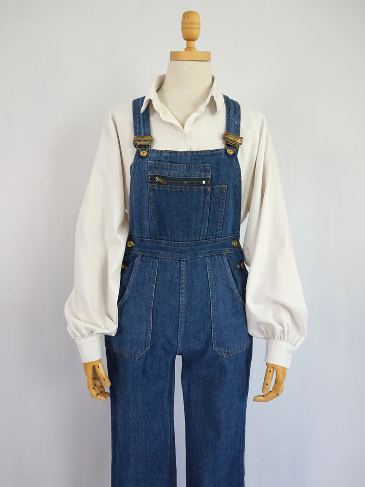 Blue Denim Zip Pockets Dungarees - XS