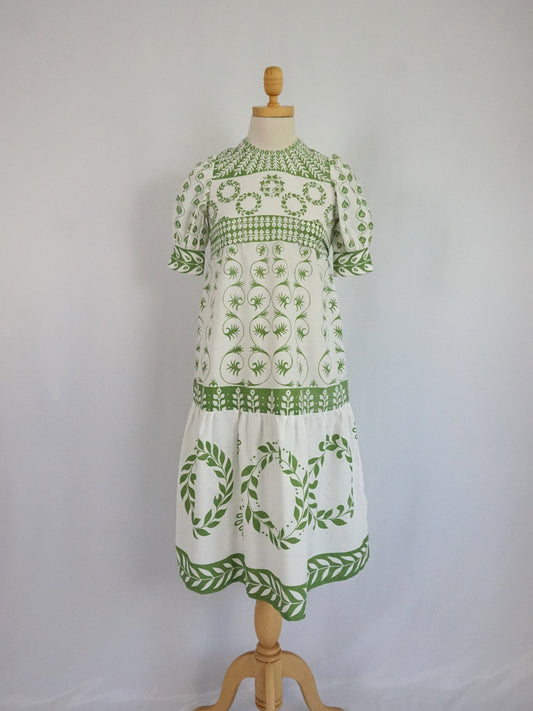 Green Patterned Smock Dress - XS