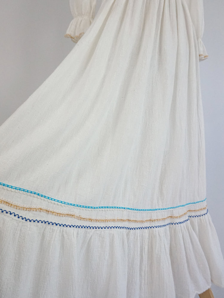 White Indian Cotton Embroidered Dress - XS