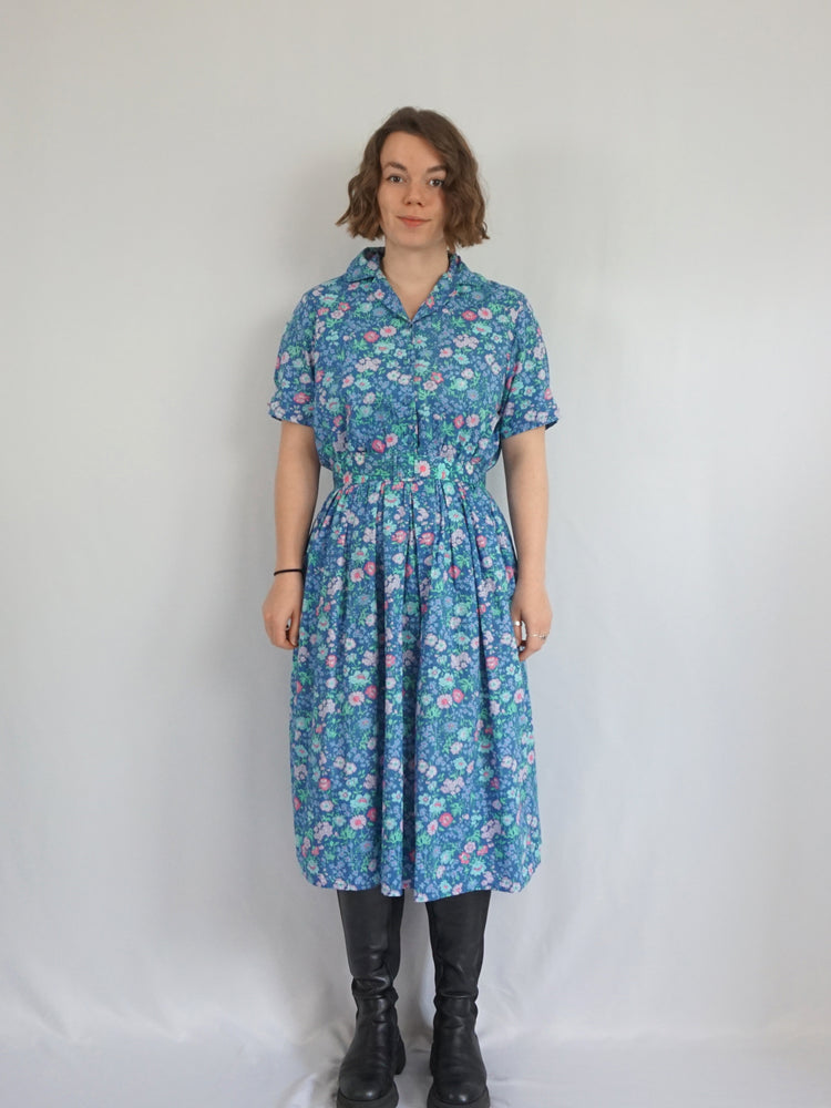 Blue Ditsy Floral Cotton Dress - M/L