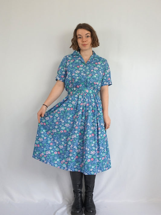 Blue Ditsy Floral Cotton Dress - M/L