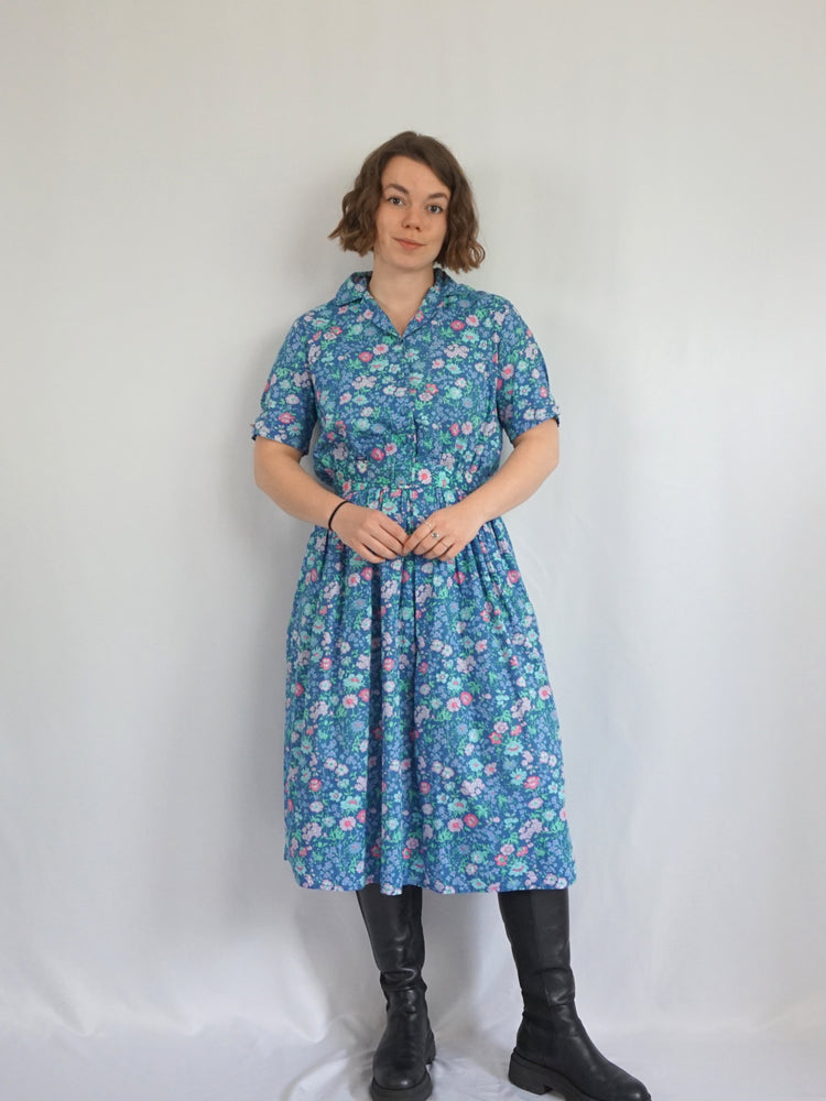 Blue Ditsy Floral Cotton Dress - M/L