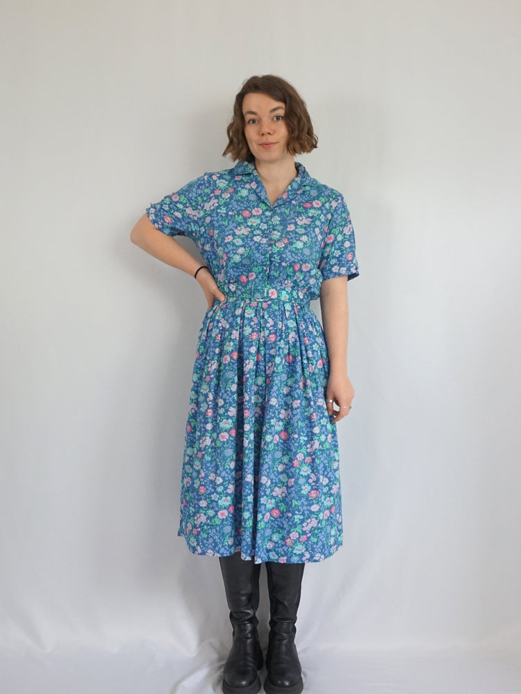 Blue Ditsy Floral Cotton Dress - M/L