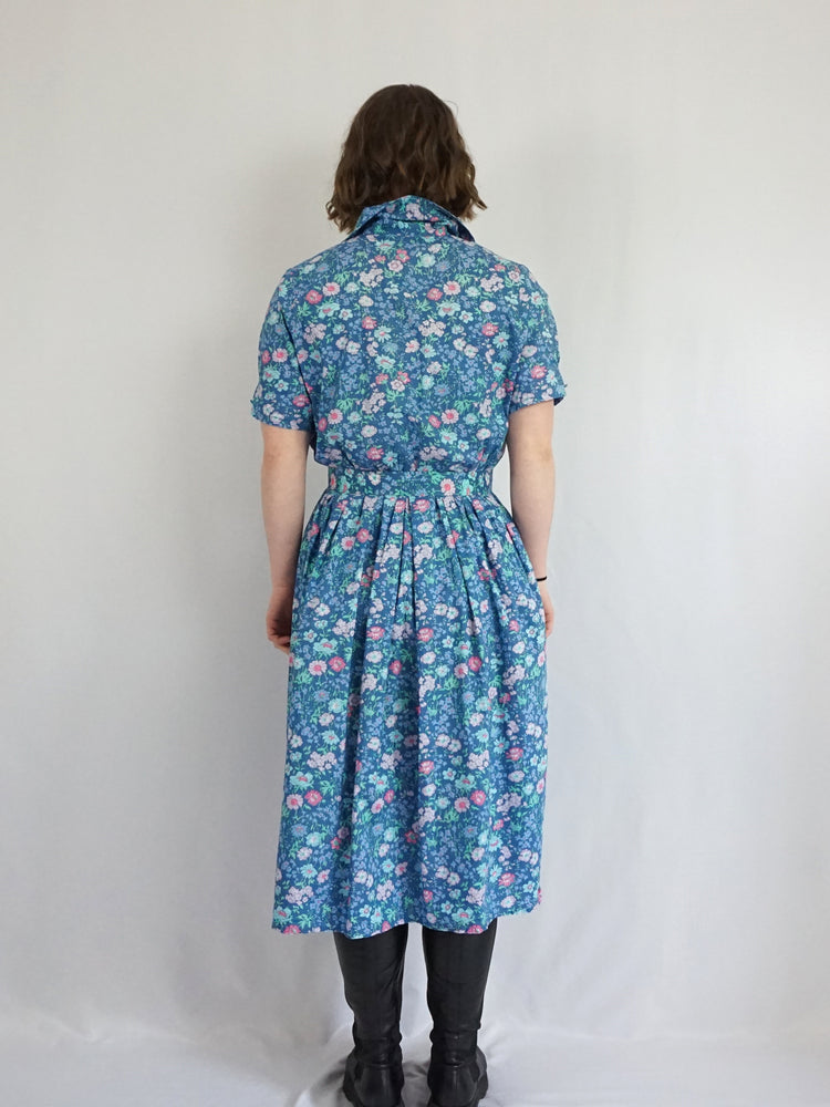 Blue Ditsy Floral Cotton Dress - M/L