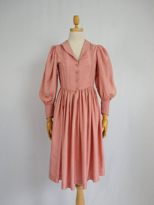 Dusky Pink Puff Sleeve Dress - XS