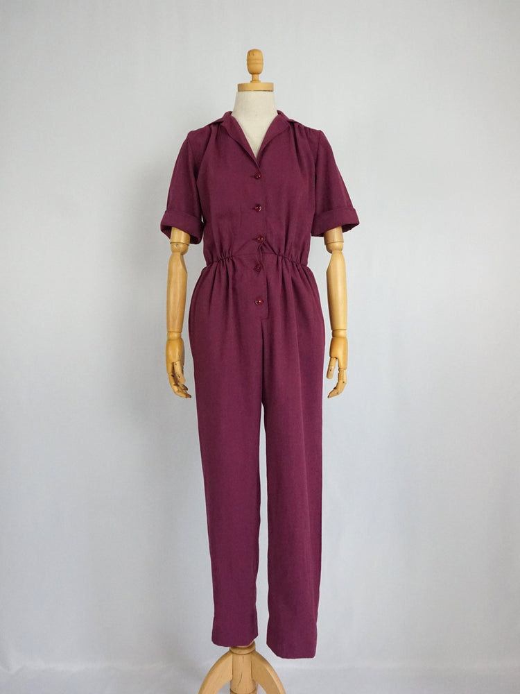 Dark Pink Cotton Jumpsuit - S