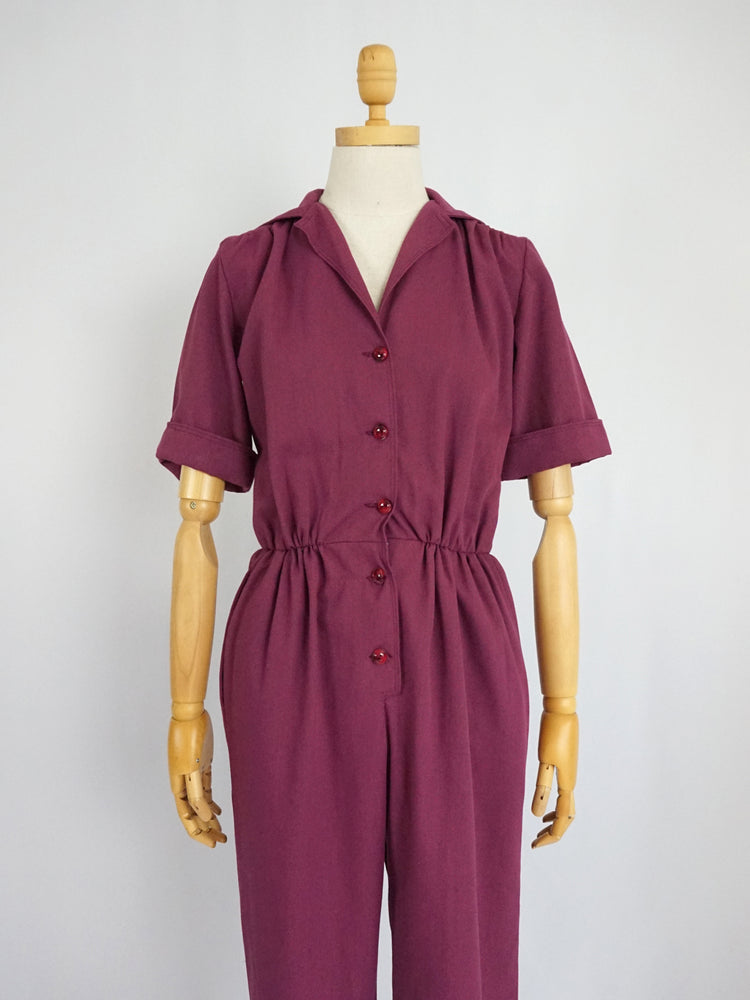 Dark Pink Cotton Jumpsuit - S