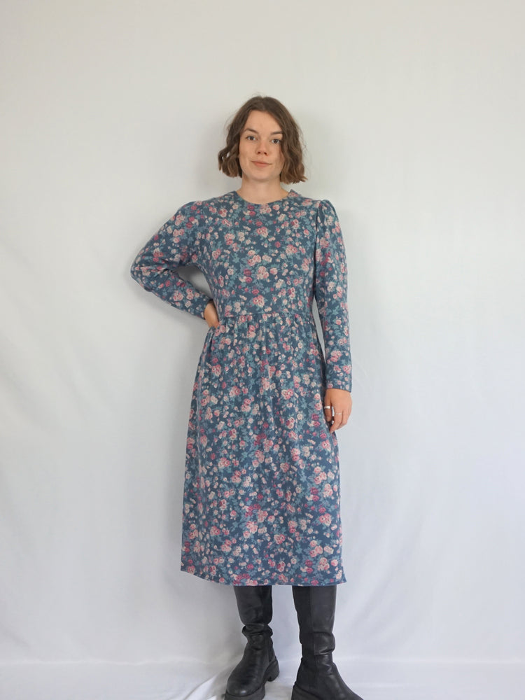 Laura Ashley Blue Floral Casual Dress - M