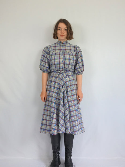 Checkered Puff Sleeve Dress - XS/S