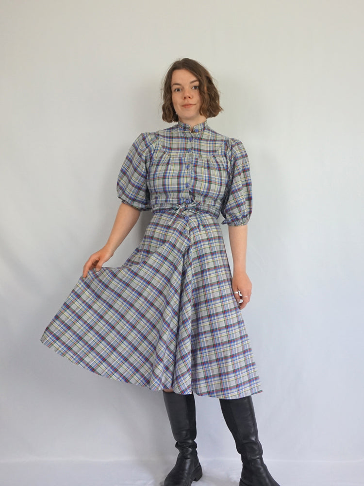 Checkered Puff Sleeve Dress - XS/S