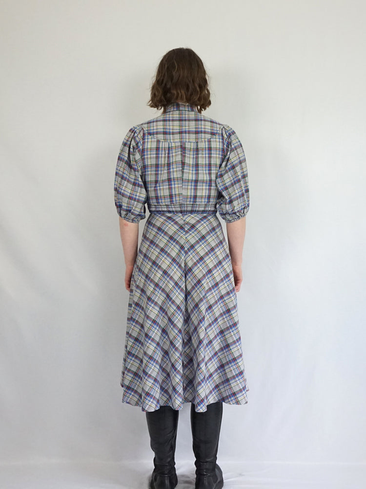 Checkered Puff Sleeve Dress - XS/S