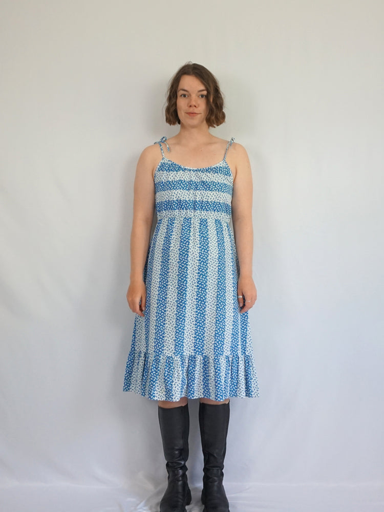 Blue & White Floral Cotton Sundress - S