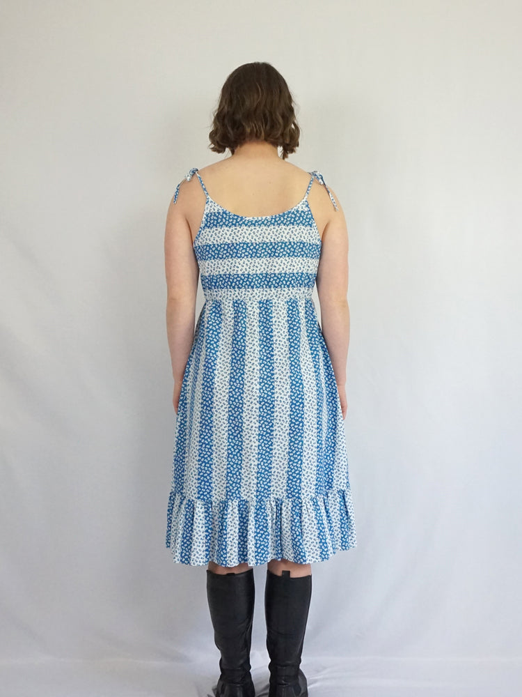 Blue & White Floral Cotton Sundress - S