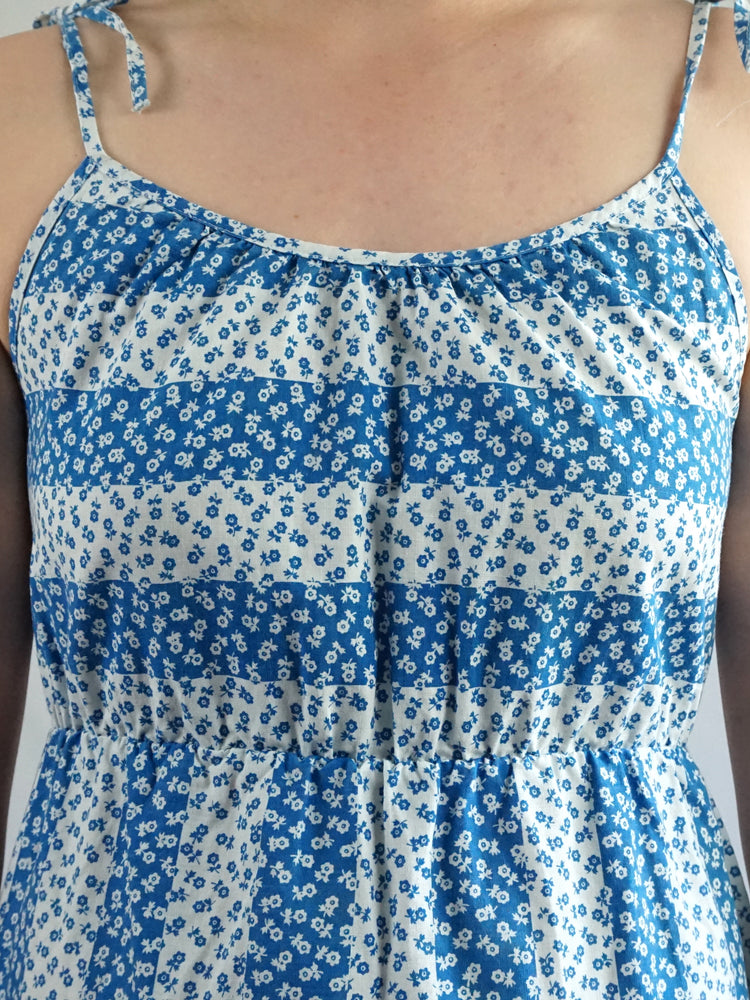 Blue & White Floral Cotton Sundress - S