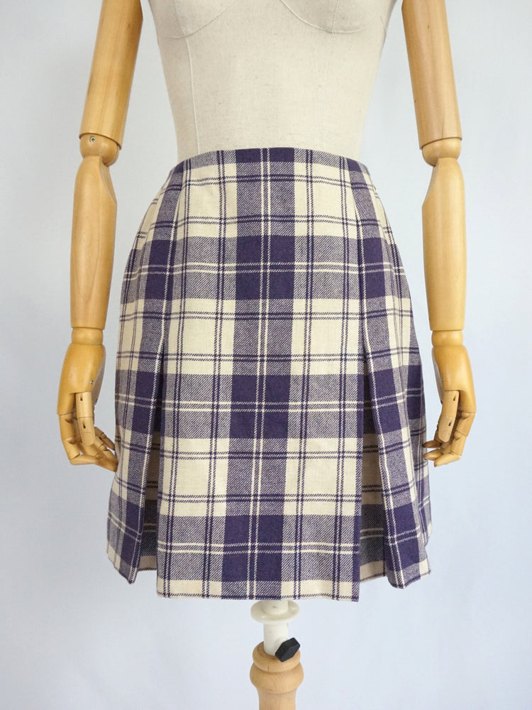 Purple Checkered Wool Skirt - 27"