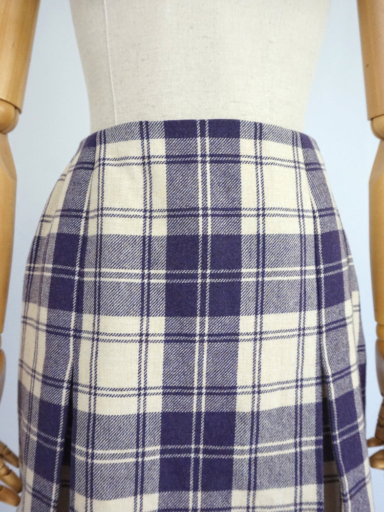 Purple Checkered Wool Skirt - 27"