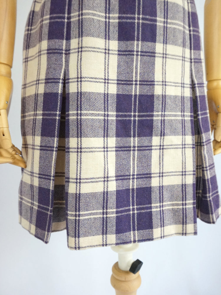 Purple Checkered Wool Skirt - 27"