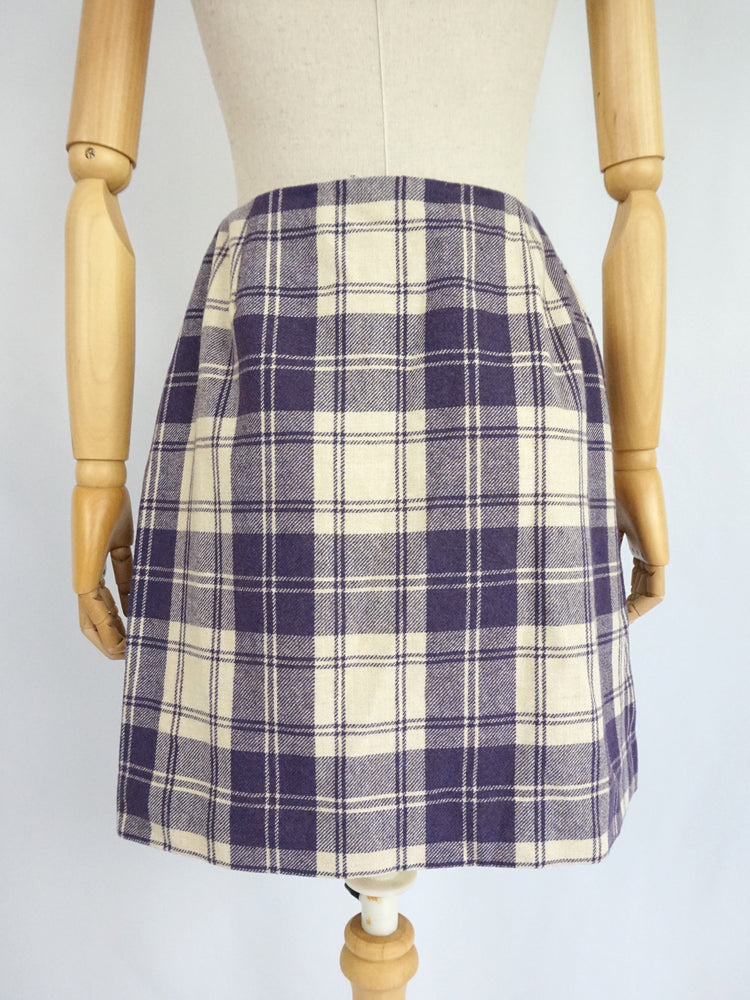 Purple Checkered Wool Skirt - 27"