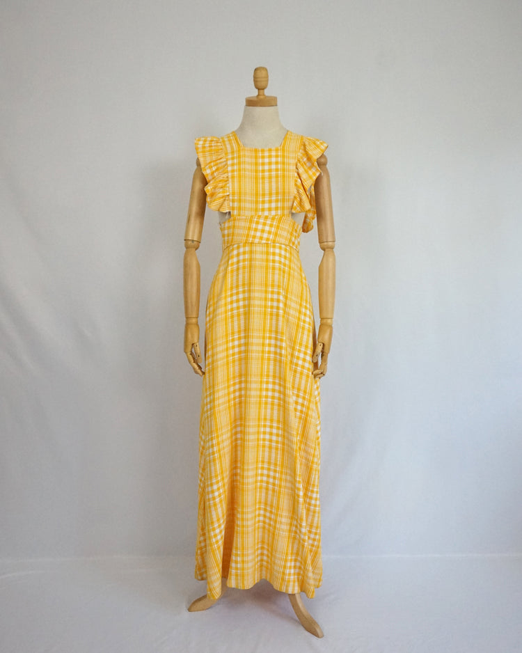 Yellow Checkered Pinafore Dress - XS