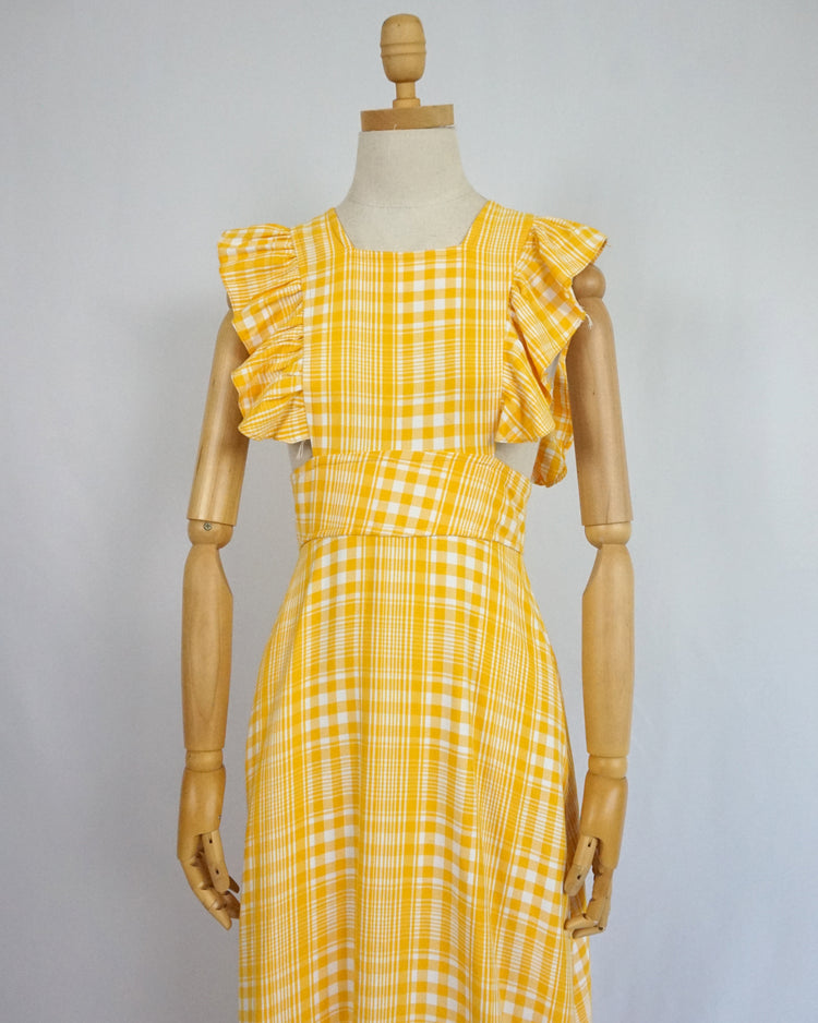 Yellow Checkered Pinafore Dress - XS