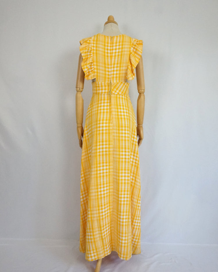 Yellow Checkered Pinafore Dress - XS