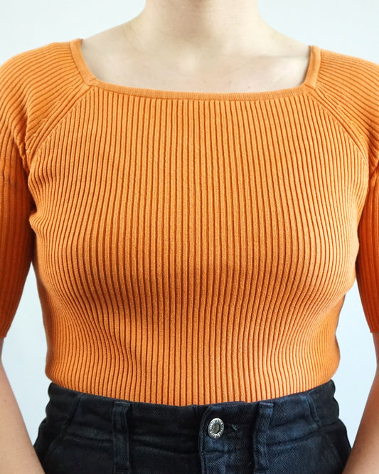 Orange Ribbed T-Shirt - M