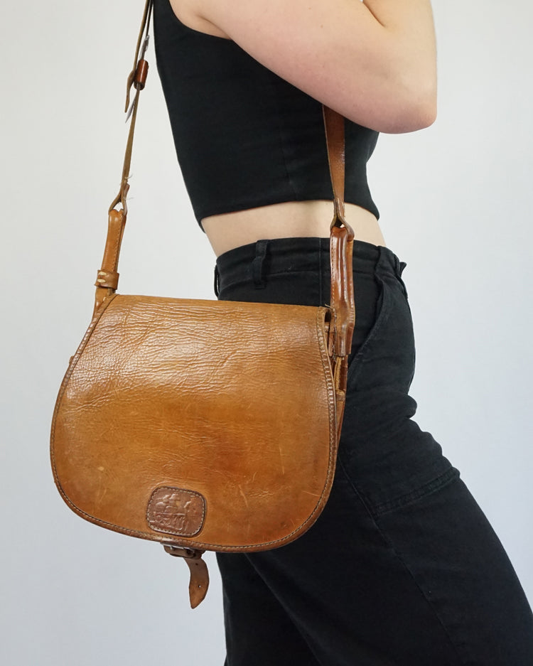 Brown Tooled Leather Bag