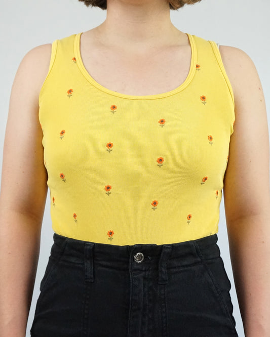 Yellow Sunflower Embroidered Vest Top - S